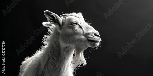Beautiful White Goat FaceIn The Dark Background, Gorgeous goat