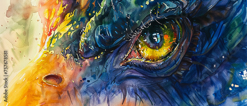 Watercolor Close-up of a mythical creatures vibrant textured skin
