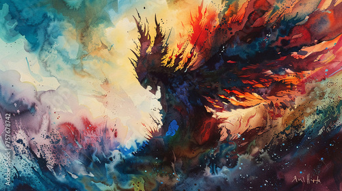 Watercolor Majestic god-like creature in a surreal