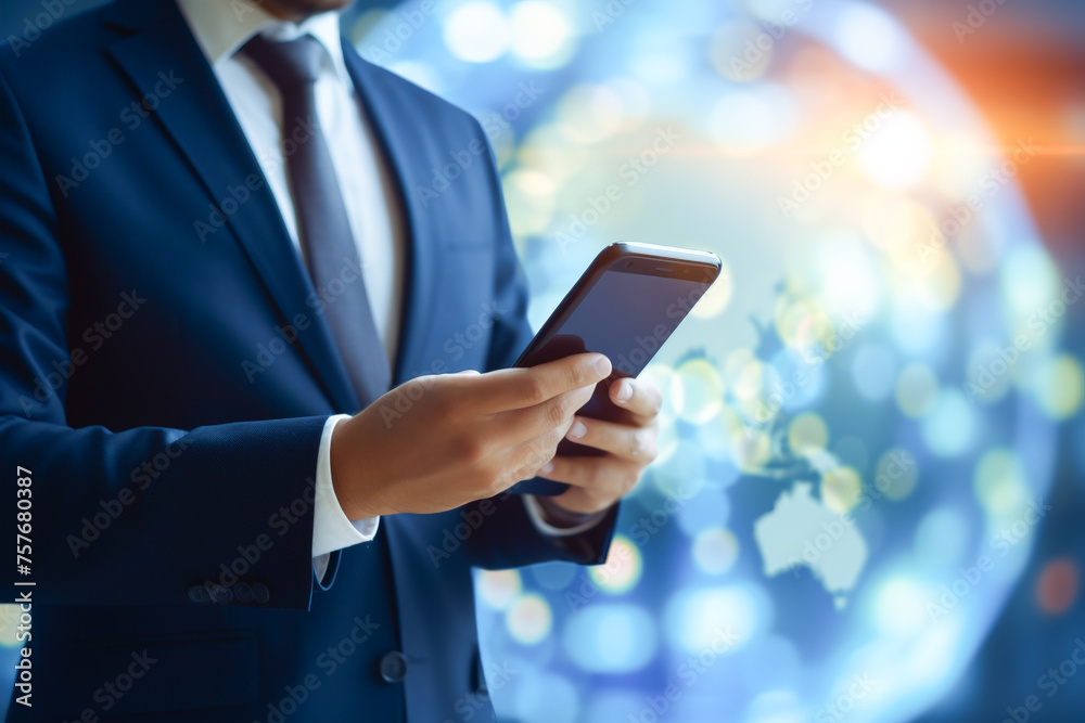 A man in a suit holding a cell phone A man in a suit holding a cell phone