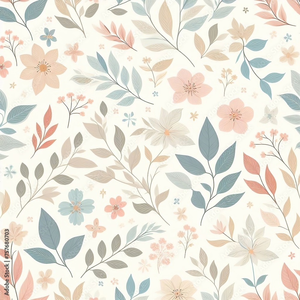 Colorful leaf and flowers pattern in a seamless design