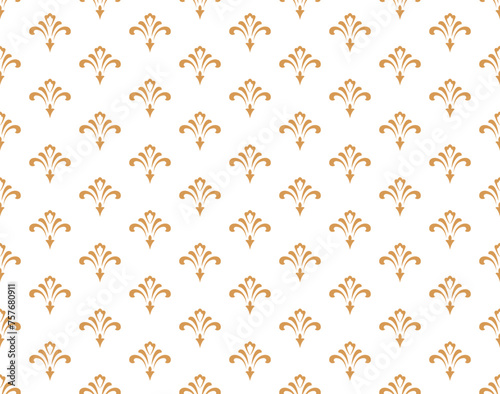 Wallpaper in the style of Baroque. Seamless vector background. White and golden floral ornament. Graphic pattern for fabric, wallpaper, packaging. Ornate Damask flower ornament