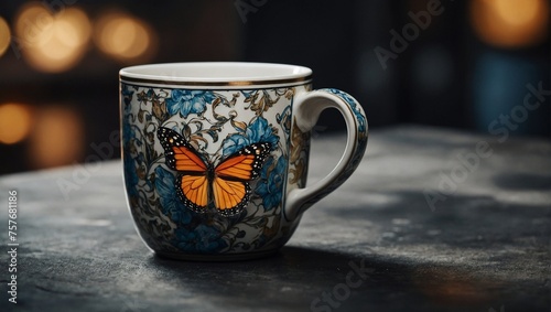 Beautifull design print on cup of tea