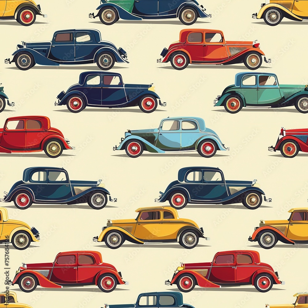 Classic Car Rallies: The elegance and adventure of historic car rallies. For Seamless Pattern, Fabric Pattern, Tumbler Wrap, Mug Wrap.