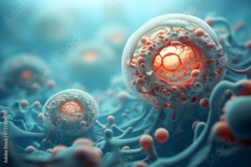 Two squiggly and flat human cells present soft-focused realism, rounded forms photo