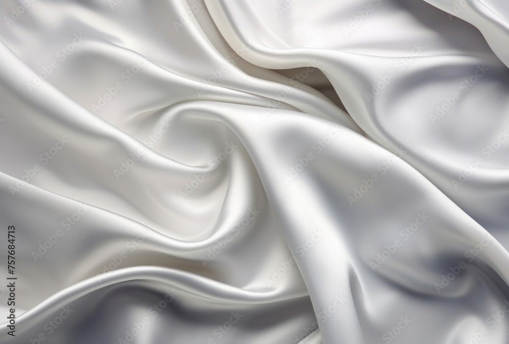 White silk with folds in a close-up photo, its background image and hyper-realistic oil apparent in silver.