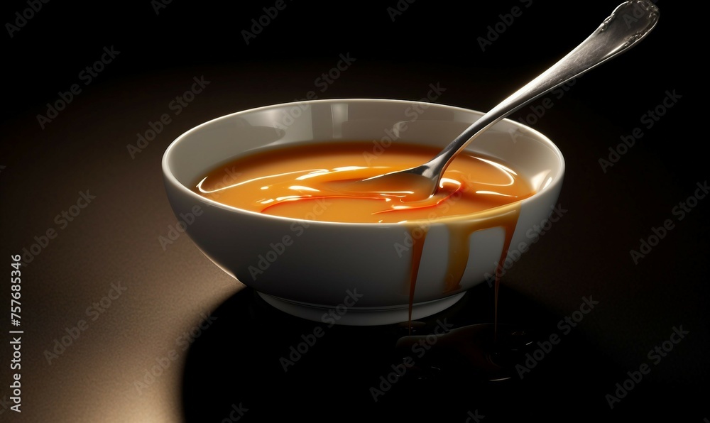 Pumpkin soup in a bowl with spoon on a black background Pumpkin soup in a bowl with spoon on a black background