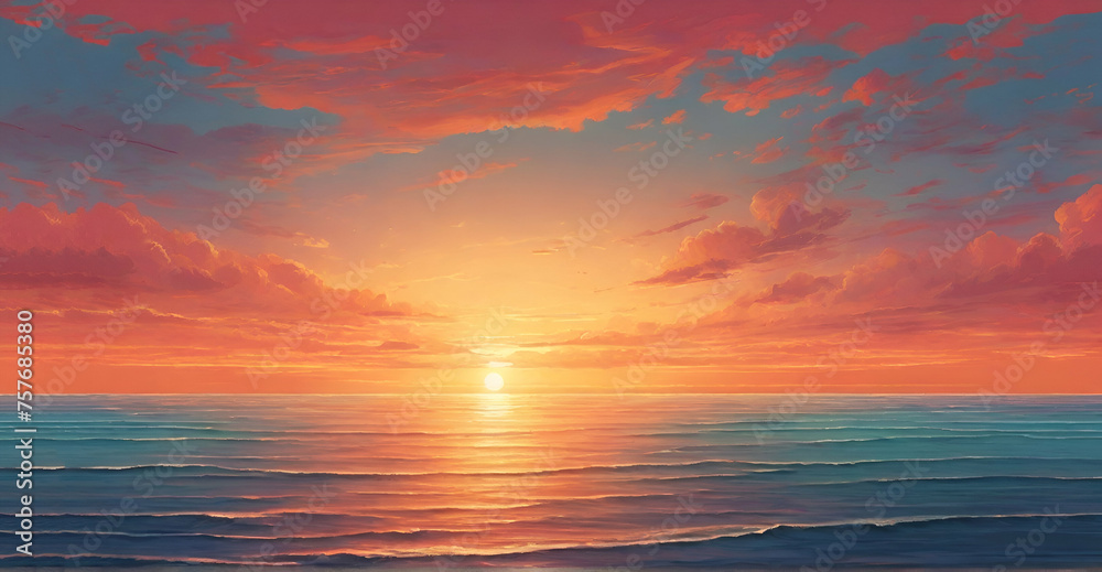 Beautiful sunset at the sea  Reflection sky and sun at dawn in water. ai generative