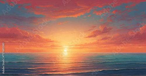 Beautiful sunset at the sea  Reflection sky and sun at dawn in water. ai generative © Nazia