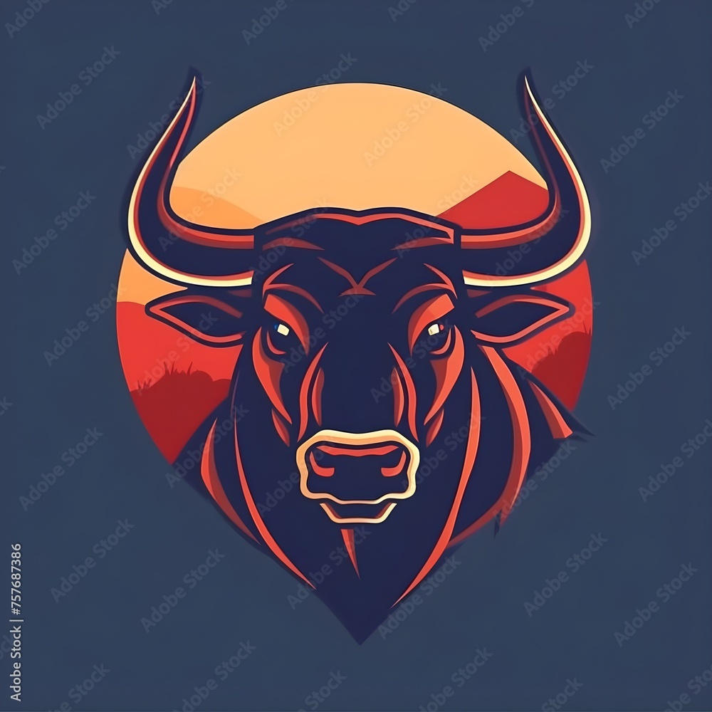 Dynamic Bull Emblem: Flat Vector Logo for Investment Companies