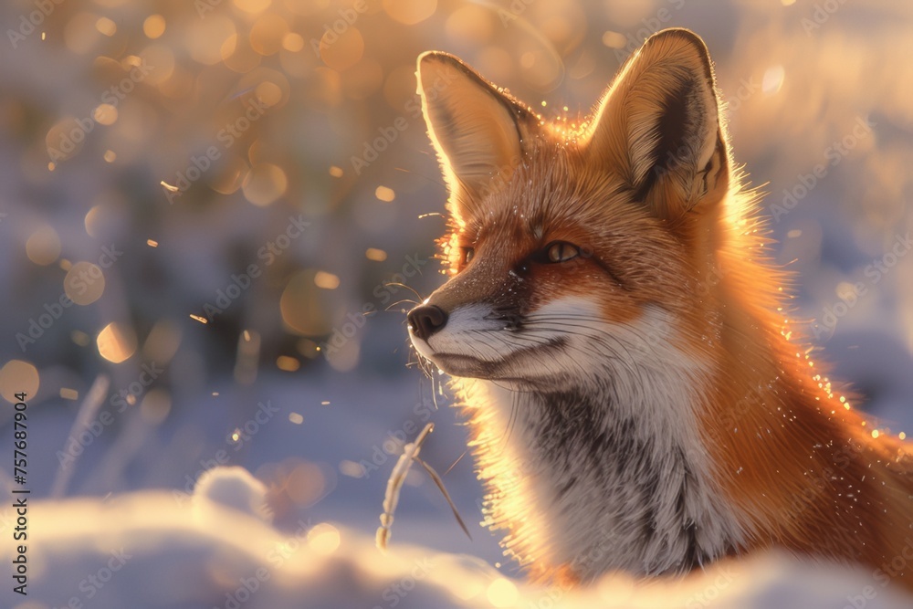 A fox amidst a serene snowy landscape