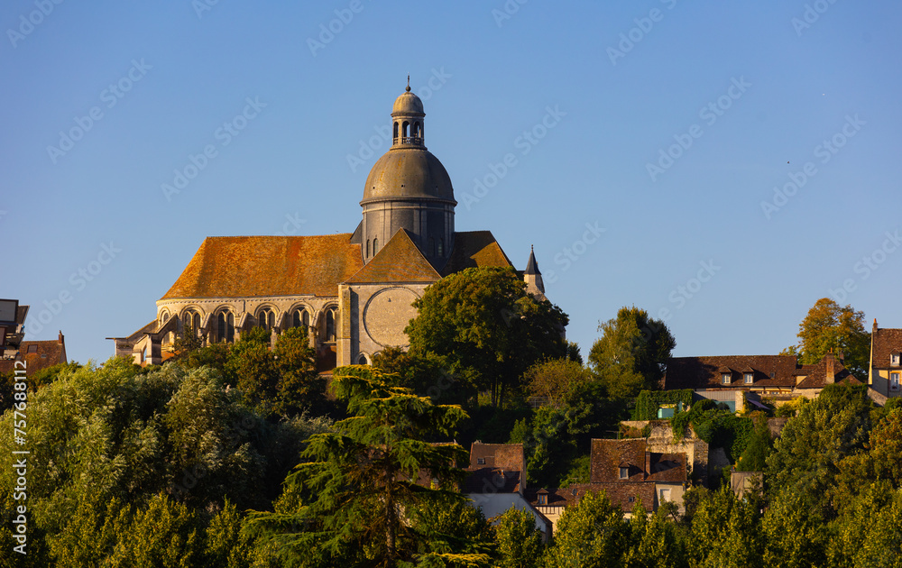 Scenic view of ancient building of medieval collegiate Church Saint-Quiriace in Provins town, north-central France