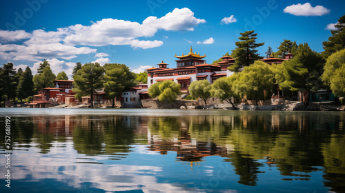 Norbulingka Unveiled: A Vibrant Glimpse into the Summer Palace's Reflected Grandeur © Phrygian