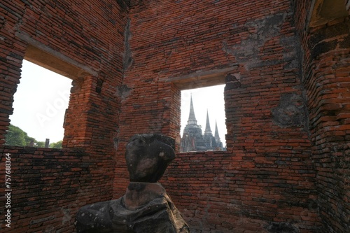 Wat Phra Si Sanphet One of the World Heritage Sites of Ayutthaya Province, Thailand, built in 1492, currently remaining in condition as seen in the picture, taken on 23-02-2024.