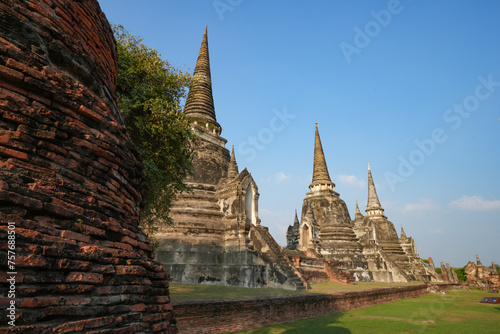 Wat Phra Si Sanphet One of the World Heritage Sites of Ayutthaya Province, Thailand, built in 1492, currently remaining in condition as seen in the picture, taken on 23-02-2024.