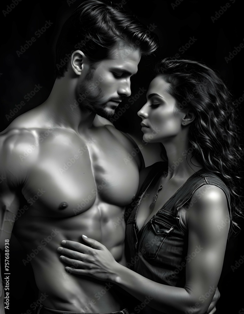 Intimate black and white portrait of couple