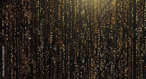 Abstract digital gold pattern with golden binary numbers on a black background, featuring tech-inspired design elements and pixelated lines