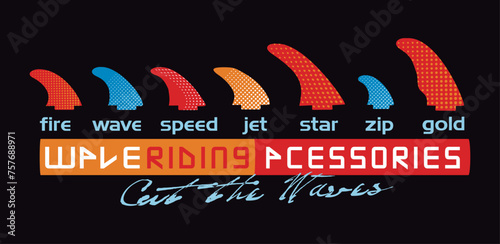 Colorful vector art of surfboard fin models. Illustration for prints on t-shirts and etc ...