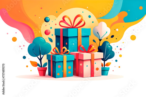 Colorful gift box in illustration style