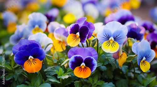 A  cluster of pastel colored  pansies 