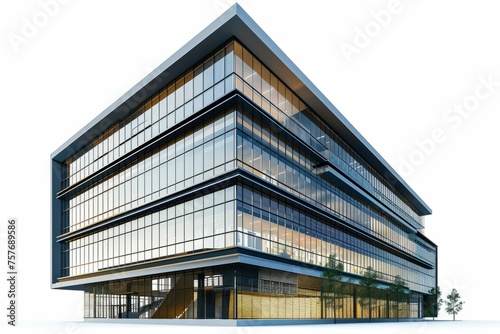3D Render of a modern university campus building with glass facades and spacious interiors, on isolated white background, Generative AI