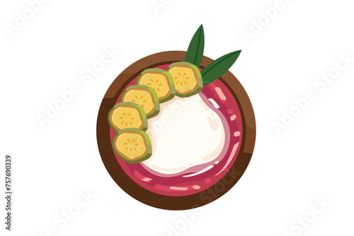 Green Banana Ice Is A Typical Indonesian Dish Served In A Wooden Bowl  | Appetizer During Ramadan