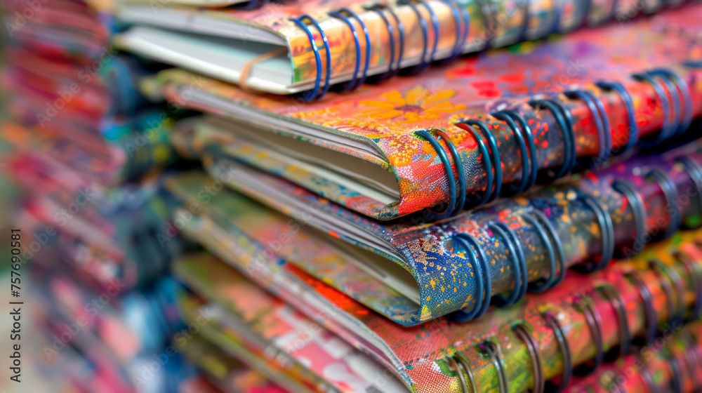 Closeup of colorful spiral notebooks. Closeup of colorful spiral notebooks.