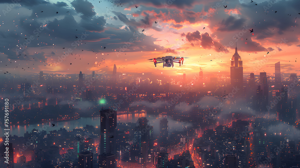 Fototapeta premium Sky-High Delivery: Drone Service