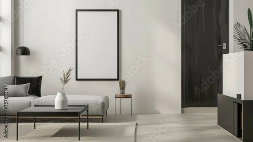 White canvas for mockup with blurred brick wall room interior