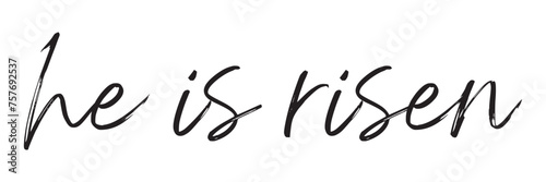 He is risen one continuous line simple minimalist lettering vector illustration isolated on white background. Editable stroke. EPS 10