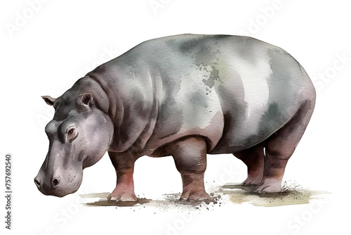 Watercolor isolated background illustration hippopotamus white