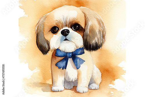 watercolor illustration tzu shis dog photo