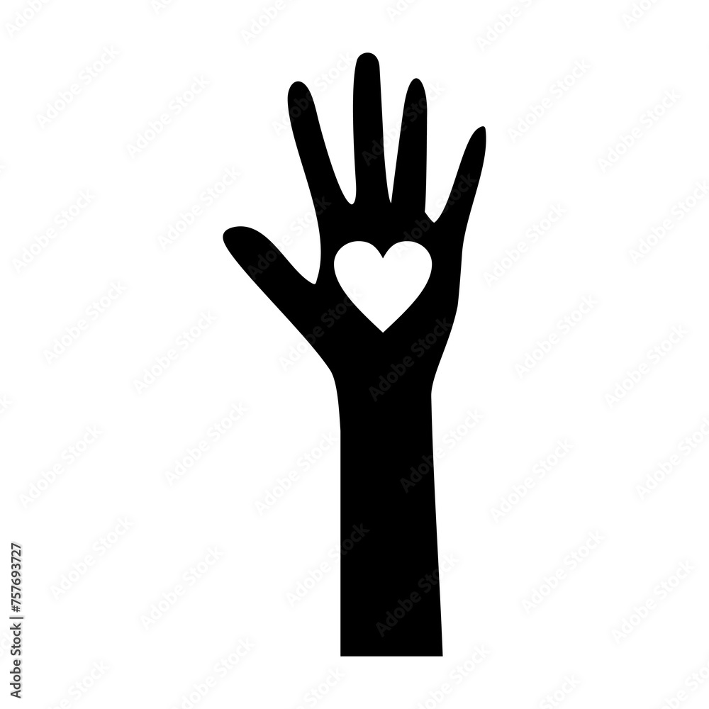 Hand silhouette isolated on white. Hands up with hearts. Heart in hand. Vector icon. Charity Silhouette icons. Volunteer Poster. Donation, Love Icons. Hand silhouette isolated on white. Hands up with hearts. Heart in hand. Vector icon. Charity Silhouette icons. Volunteer Poster. Donation, Love Icons.