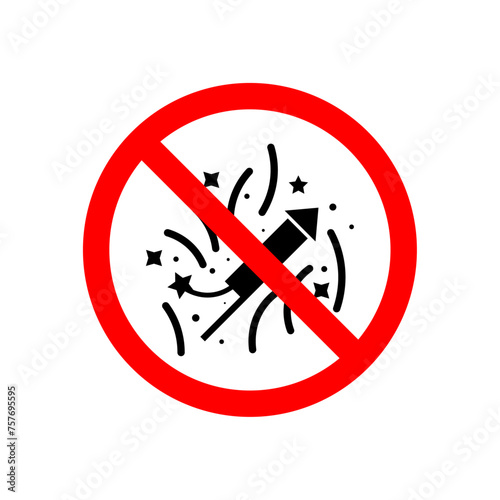 Ban on fireworks sign vector line icon illustration.