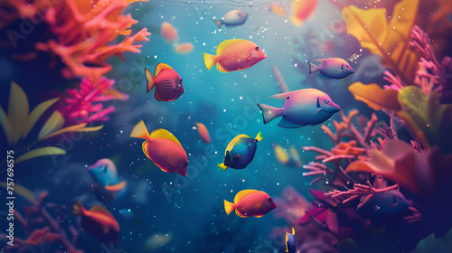 School of fish swimming under water of sea. generative ai 