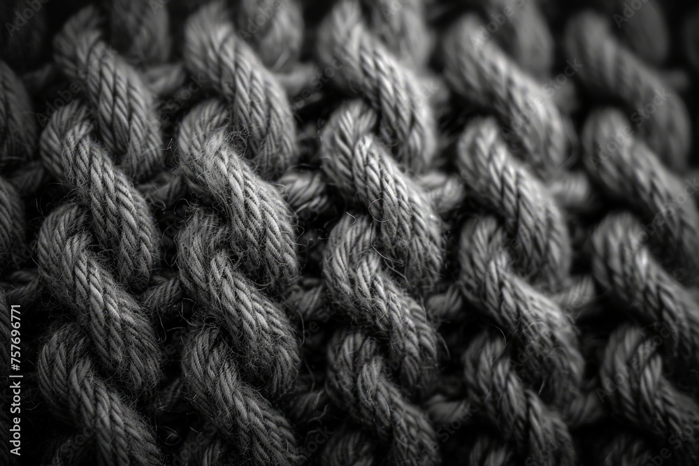 A close-up black and white knitted blanket showcasing intricate patterns and textures A close-up black and white knitted blanket showcasing intricate patterns and textures