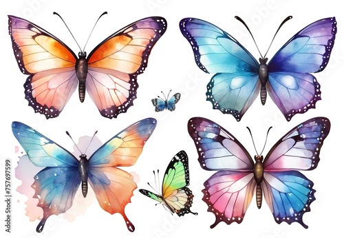 Watercolor butterflies set, isolated on white background. Hand drawn illustration © Thachakrit