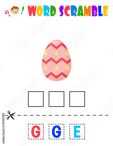 Word scramble. Easter egg. educational sheet for children photo