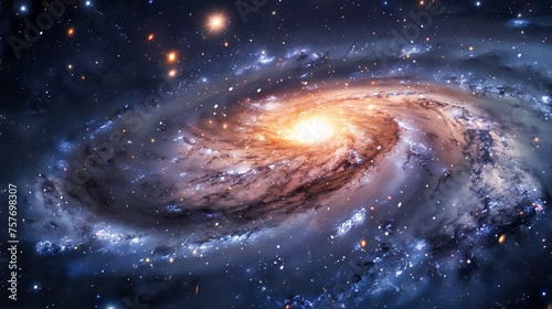 Spiral galaxy with radiant arms glowing amidst the darkness of deep space, symbolizing galactic beauty