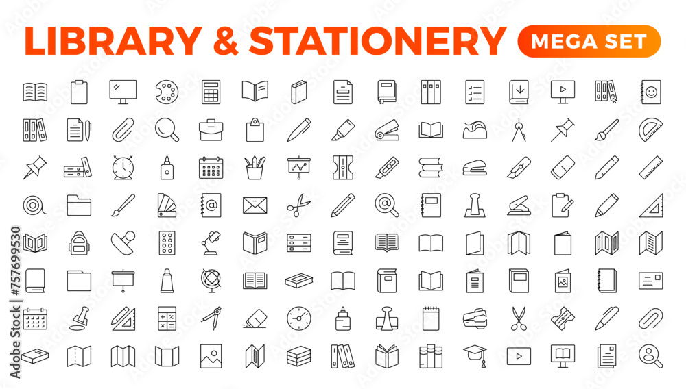 © artnazu - Educational Resources Line Icons set. Backpack, Book,  learning, school. Learning icon set. Contains study, graduation, student, knowledge, learning, school, and stationery icons.