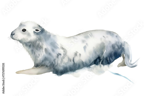 ram lies background sea sketch isolated wild illustration white Watercolor sea animals calf gray north Splashes