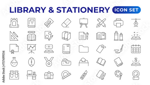 Educational Resources Line Icons set. Backpack, Book,  learning, school. Learning icon set. Contains study, graduation, student, knowledge, learning, school, and stationery icons.