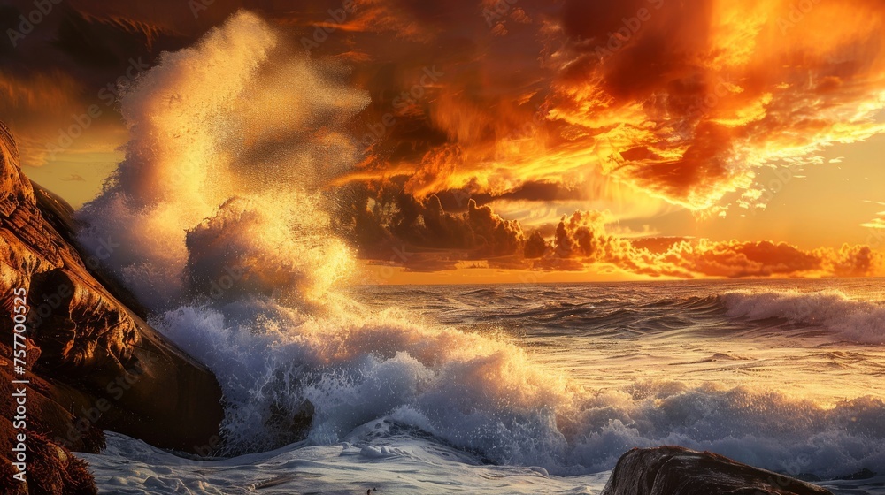 Powerful Nature at Dusk: Sunset Seascape Stock Photo