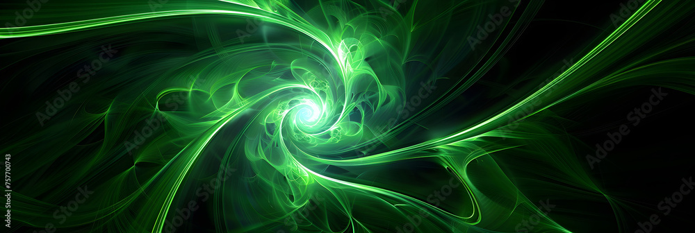 Fototapeta premium Abstract green spirals on black background