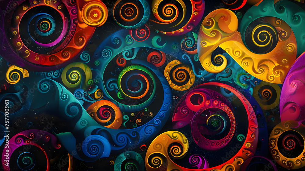 multi coloured abstract spirals on black background multi coloured abstract spirals on black background