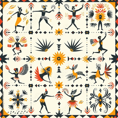 Tribal Dance and Festivals  Celebratory designs inspired by traditional dances and festivals. For Seamless Pattern  Fabric Pattern  Tumbler Wrap  Mug Wrap.