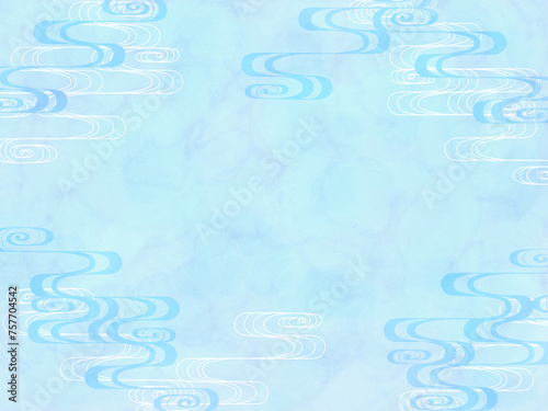 水色の和柄流水文様水彩背景