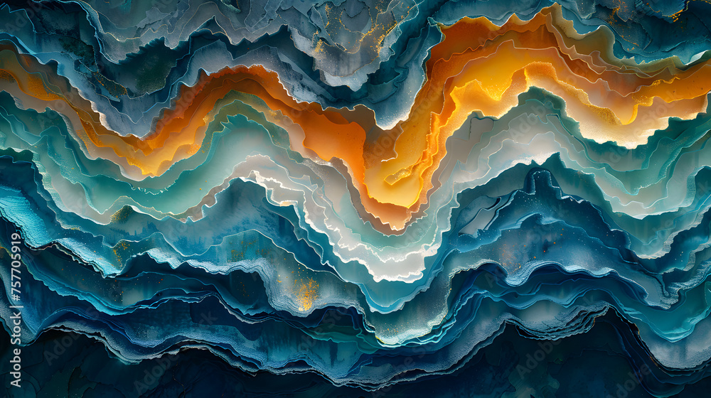 Abstract Topographic Layers in Blue, Green, and Yellow Abstract Topographic Layers in Blue, Green, and Yellow