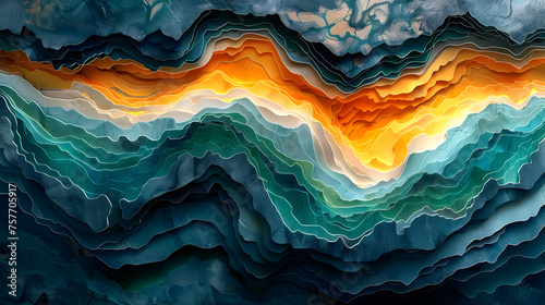 Abstract Topographic Layers in Blue, Green, and Yellow photo