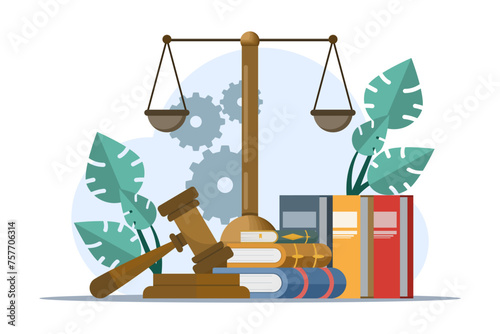 Law and justice concept, lawyer consultant client, judge knocking with wooden gavel, legal advice concept, flat vector illustration banner for website.